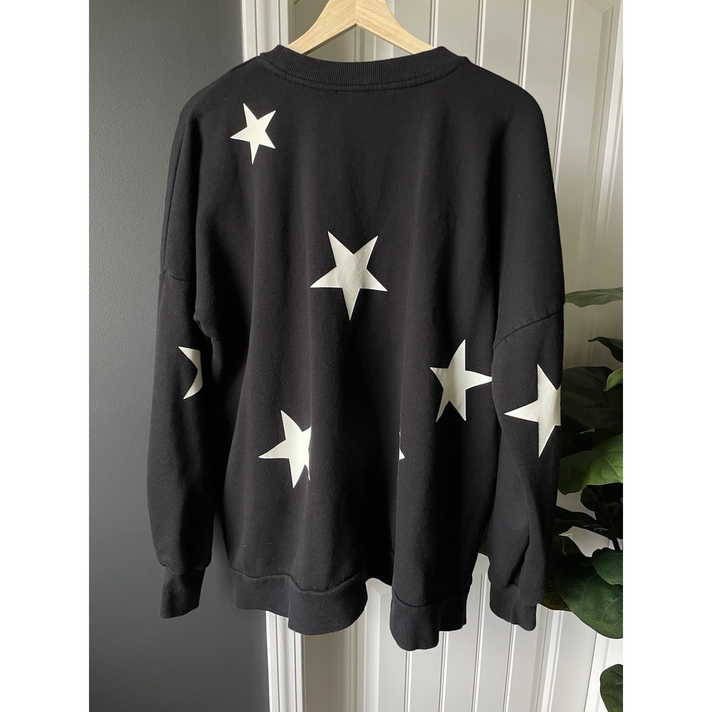 ZENANA XL Sweatshirt Black w/ White Star Print Fleece Pullover Crew Neck Pockets - Picture 5 of 7